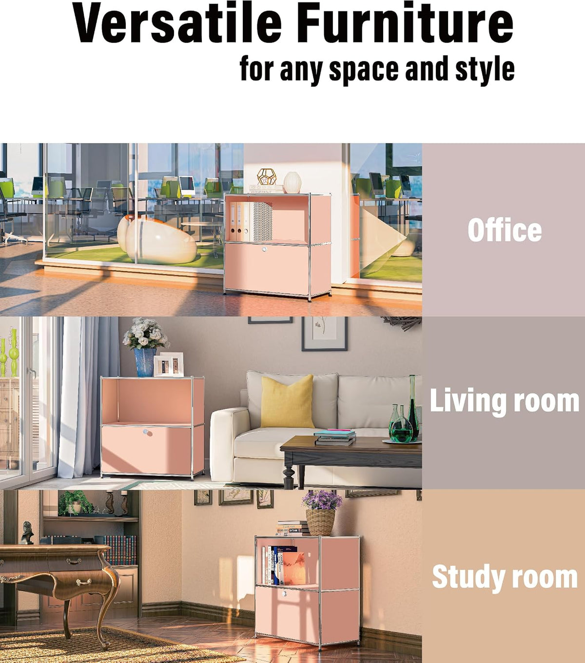 Metal Flip-Top Cabinet, Detachable Wheels, Modern Sideboard H32.5