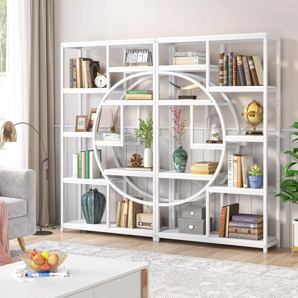 Tribesigns Bookshelf Industrial Etagere Bookcase (White, 2 Pack)