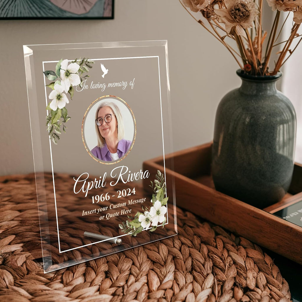 Personalized Memorial Glass Plaque, Custom Glass Plaque for Loss of Loved One, Keepsake Sympathy Gift and Celebration of Life Décor (8"x10", Design 2 (8x10))