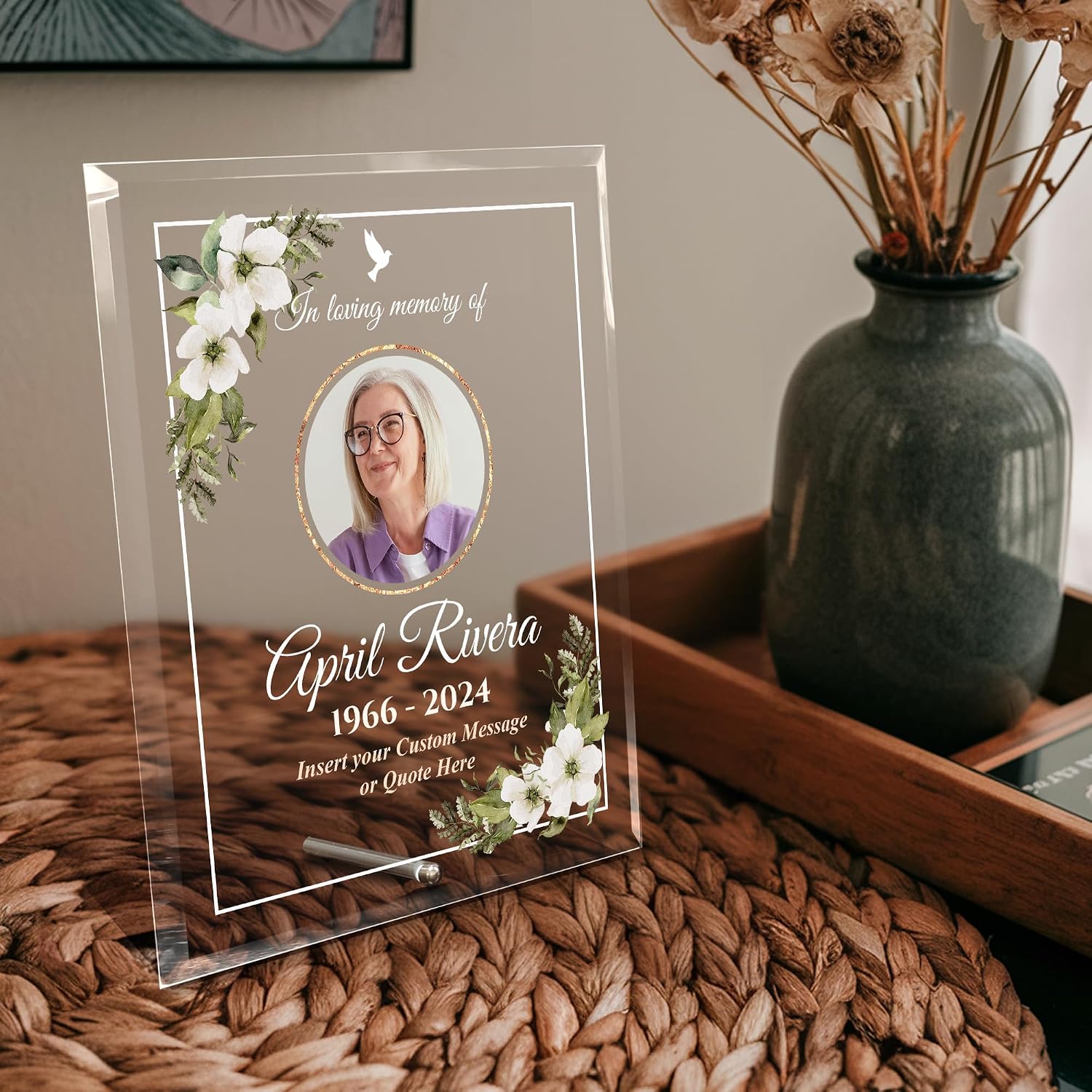 Personalized Memorial Glass Plaque, Custom Glass Plaque for Loss of Loved One, Keepsake Sympathy Gift and Celebration of Life Décor (8"x10", Design 2 (8x10))