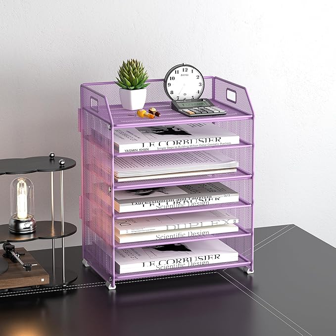 6 Tier Desk Organizer, Heavy-Duty Thick Metal Letter Tray Organizer, Large - Image 2