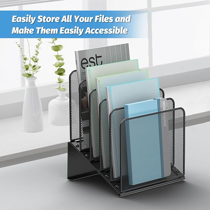 2 Pack Inclined 5-Section Desk File Organizer, Vertical File Folder Holder File - Image 6