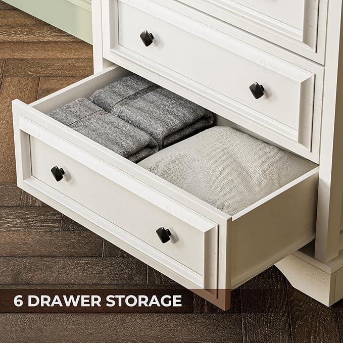 VVFLU Farmhouse 6 Drawer Dresser, Storage Drawer Chest - Image 5