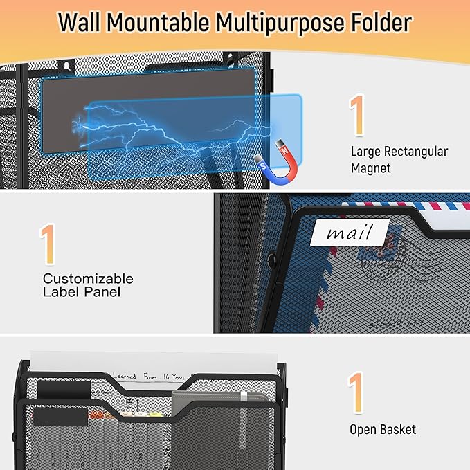 Docnest 2 Tier 3 Pack Magnetic Wall Mounted File Holders, Mesh Letter Organizer - Image 4