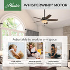 hunter builder deluxe, indoor, ceiling fan, pull chain, side view
