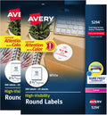 Avery® High Visibility Printable Round Labels, Sure Feed® Technology, 2.5" Diameter, White, Laser Printer, 300 per Pack, 2 Packs, 600 Customizable Blank Labels Total (45294)
