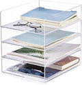 Harloon 4 Tier Acrylic Paper Tray 12 x 9.3 x 2.7 Inches Stackable Letter Clear