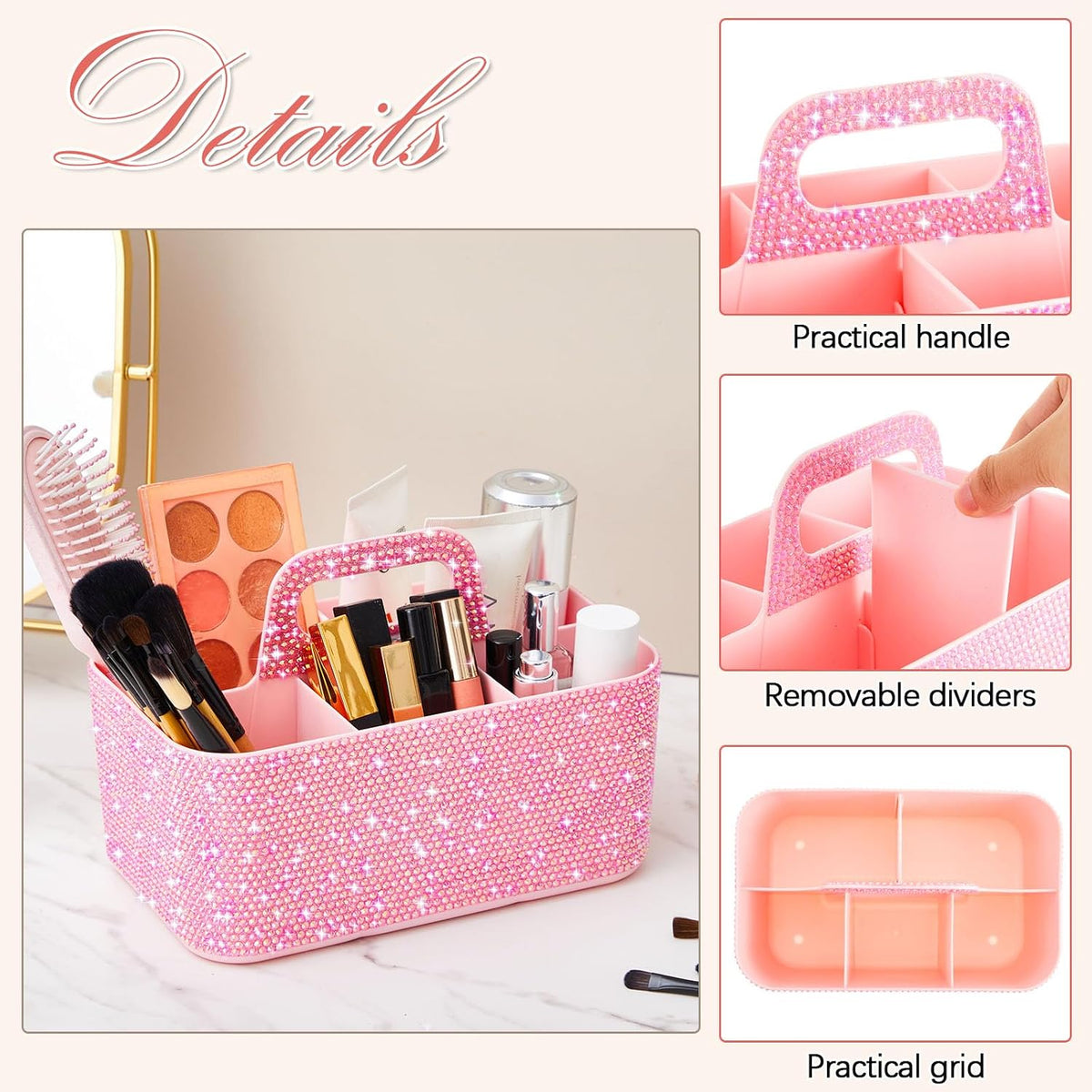 Marspark Bling Makeup Caddy Organizer with Handle, Sparkly Art Craft Holder, ...