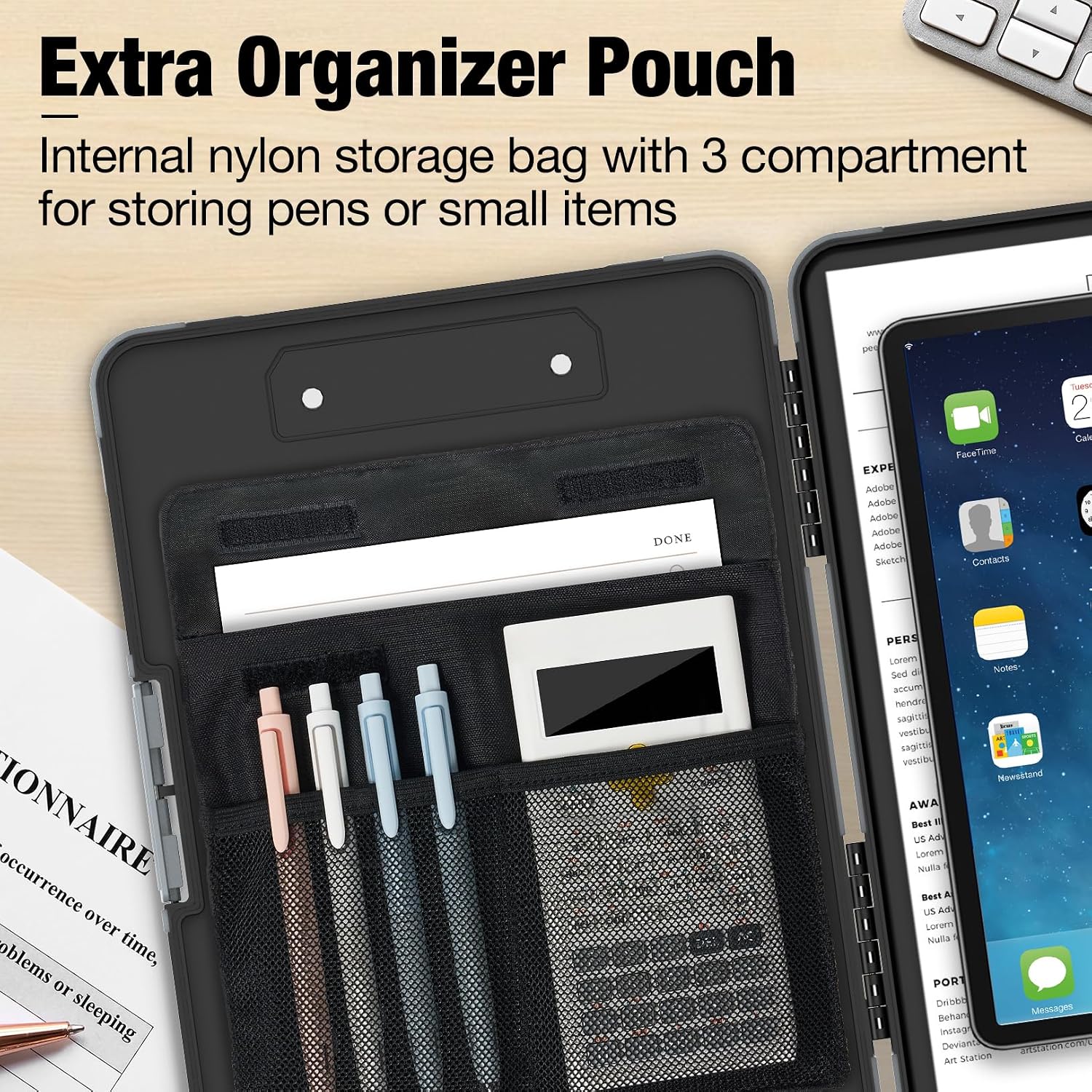 Sooez Toughest Clipboard with Storage, Clip Boards 8.5x11 with Pen Pouch | Rubber Corner, Heavy Duty, Extra Nylon Pouch, High Capacity, Organization Box Case for Contractor Trucker Driver, Letter Size