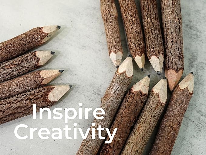 BSIRI Black 3 Inch Wood of 12 in Pack Tree Bark Pencil Favors in Wooden Rustic - Image 9