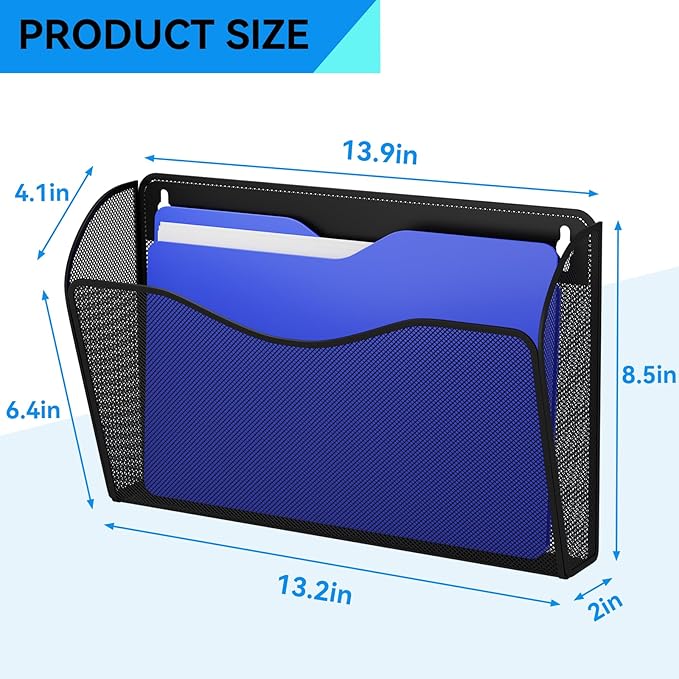 GDINDINFAN 3 Single Pocket Wall File Holder, Mesh Hanging File Folder Paper - Image 3