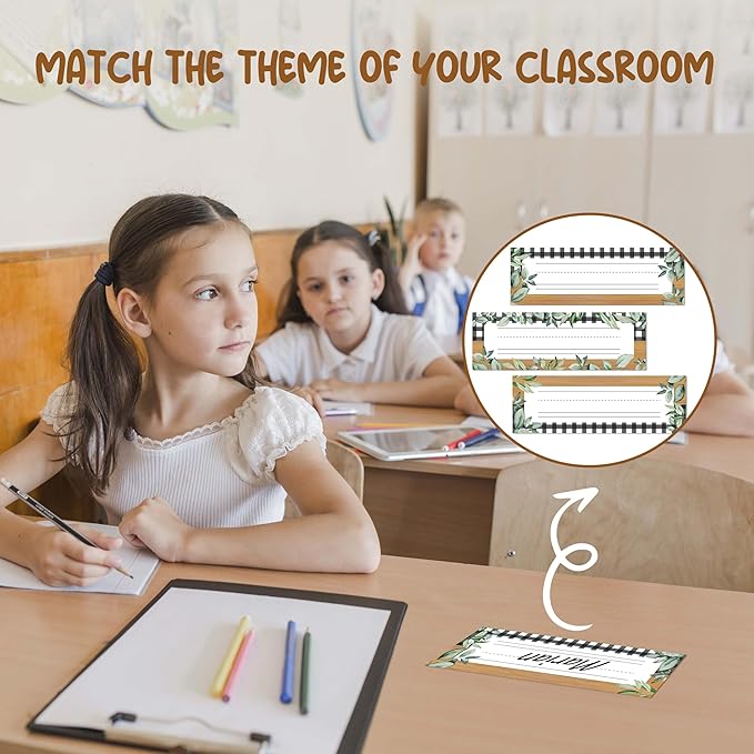 Name Tags for Classroom Cubbies, 30 Greenery Name Plates for Desks, Back to - Image 5