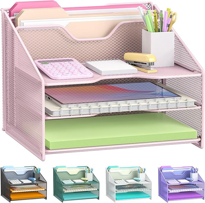Samstar Pink Desk File Organizer, Mesh Letter File Folder Holder by Samstar