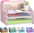 Samstar Pink Desk File Organizer, Mesh Letter File Folder Holder by Samstar