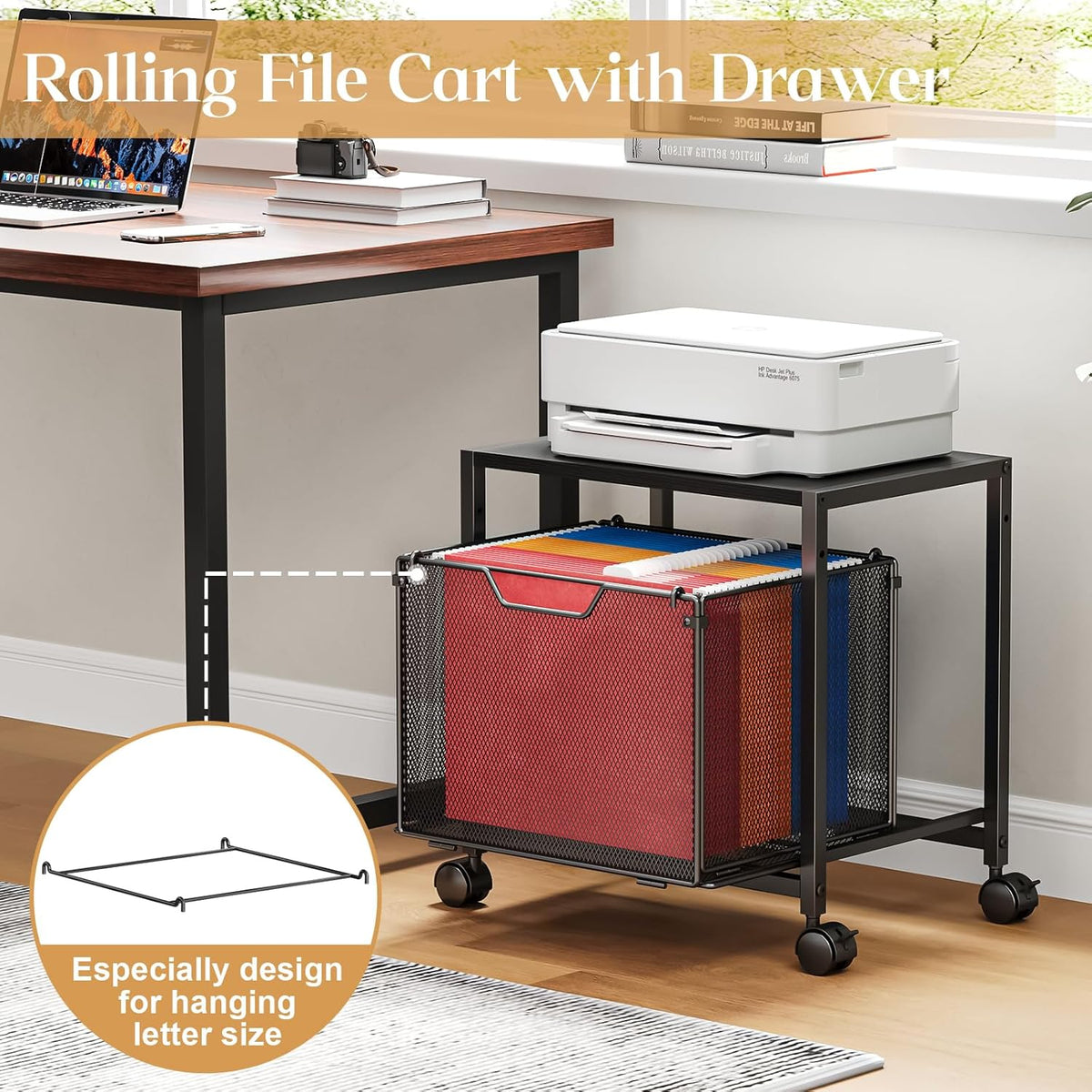 JKsmart Under Desk Storage, Printer Stand with Drawer, Rolling File Cabinet w...