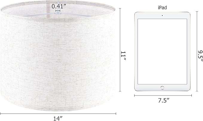 Oatmeal linen Textured Lamp Shades Set of 2 Medium Drum Lampshade 14``Top x - Image 3