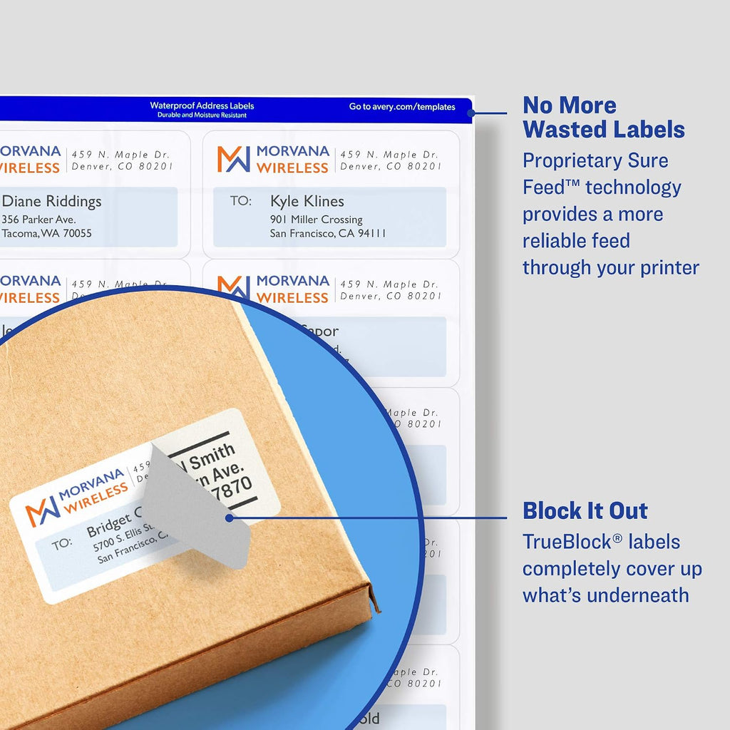 Avery Printable Shipping Labels with Sure Feed, 2" x 4" Customizable Stickers, White, 500 Blank Mailing Labels Total, Great for Mailing, Shipping, and More (2-Pack of 8163)