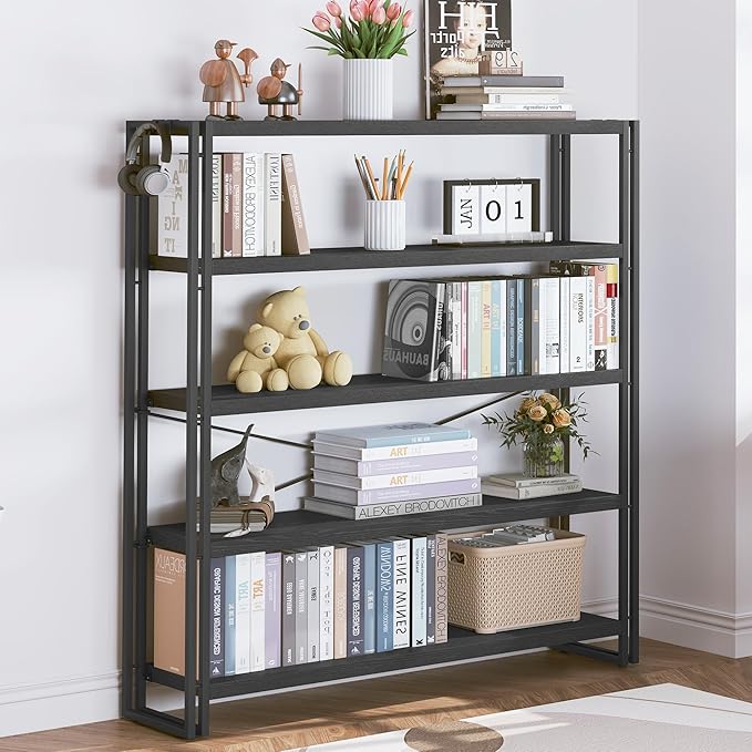 HCHQHS Bookshelf, 5-Tier Industrial Bookcase, Freestanding Tall Bookshelves - Image 2