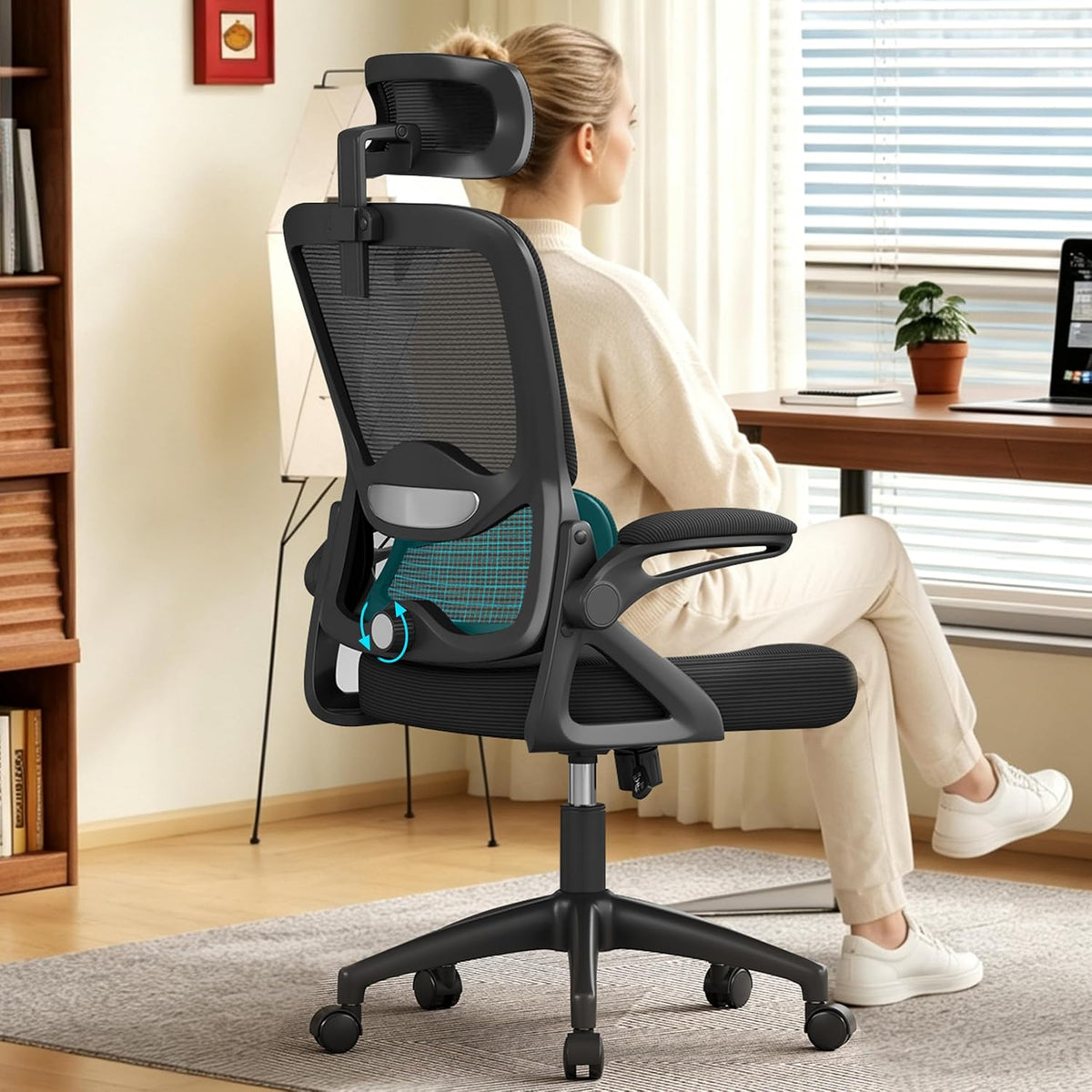 ergonomic office chair,mesh office chair with lumbar support,high, front angle view