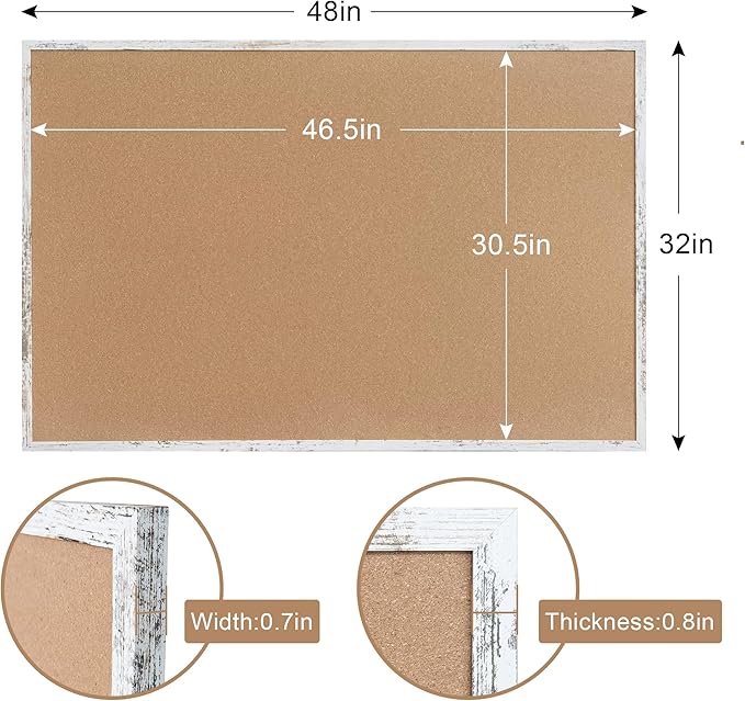 Cork Bulletin Board, 48 X 32 Inches White Framed Message Vision Board, Large - Image 2