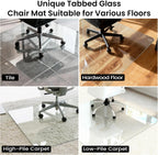 Tempered Glass Chair Mat, 48" x 31" Glass Office Chair Mat, 1/5" Thick Clear Floor Mat with Anti-Slip Pads, Heavy Duty Glass Mat for Carpeted and Hard Floor