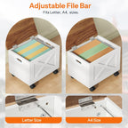 HOOBRO File Cabinet, Under Desk Small Filing Cabinet, Rolling File Cart with Lid, Hanging File Organizer on Wheels, Filing Storage Cart, for Study, Home Office, White and Walnut WH33WJ01