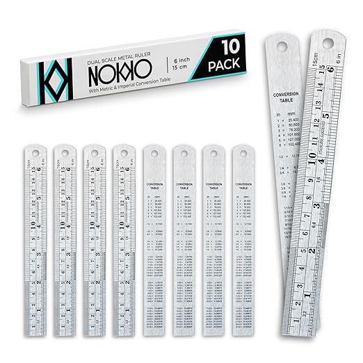 6 Inch Metal Ruler Bulk Set by NOKKO