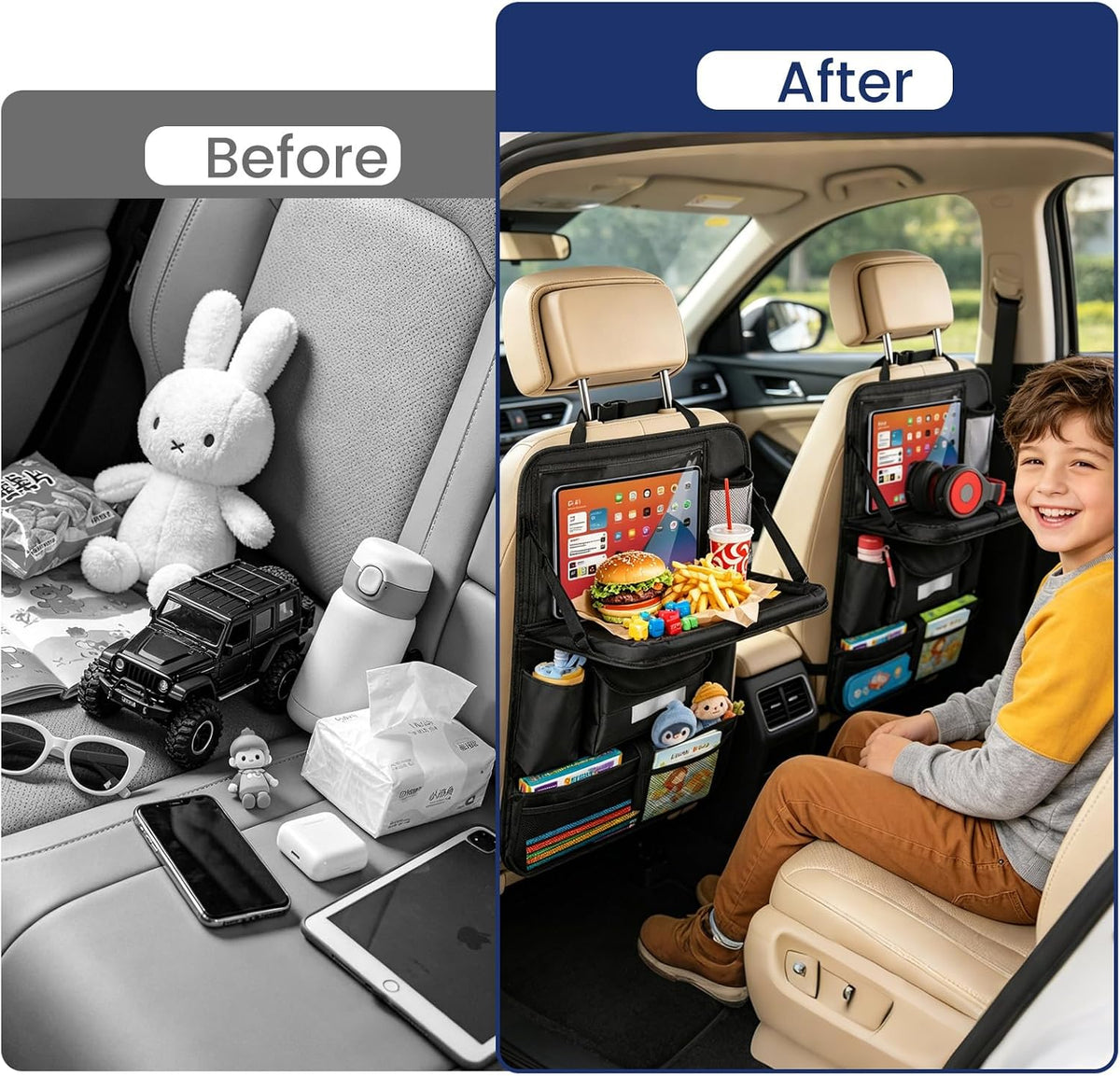 MoKo Car Organizer Back Seat, 8 Pockets Foldable Tray 600D Black, 2 Pack