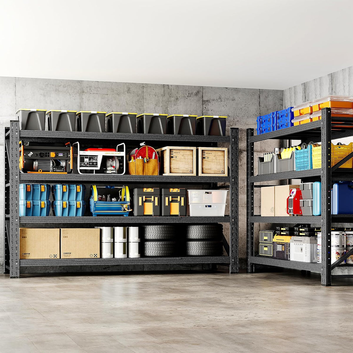 bynsoe heavy duty shelving unit 71''w, garage shelving on a desk or shelf