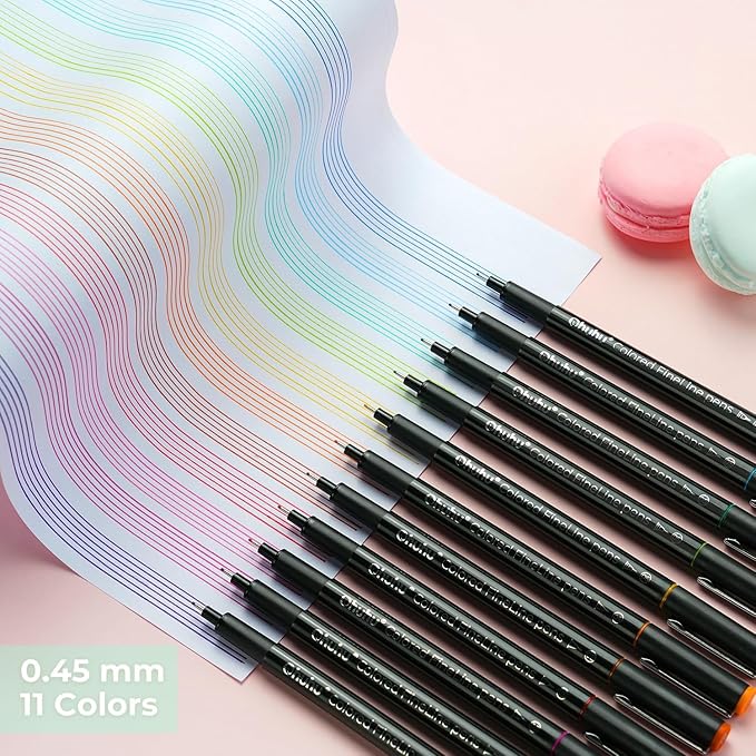 Ohuhu Colored Fineliner Drawing Pens: 18 Packs Fineliners 11 Colored Pens & 7 - Image 2