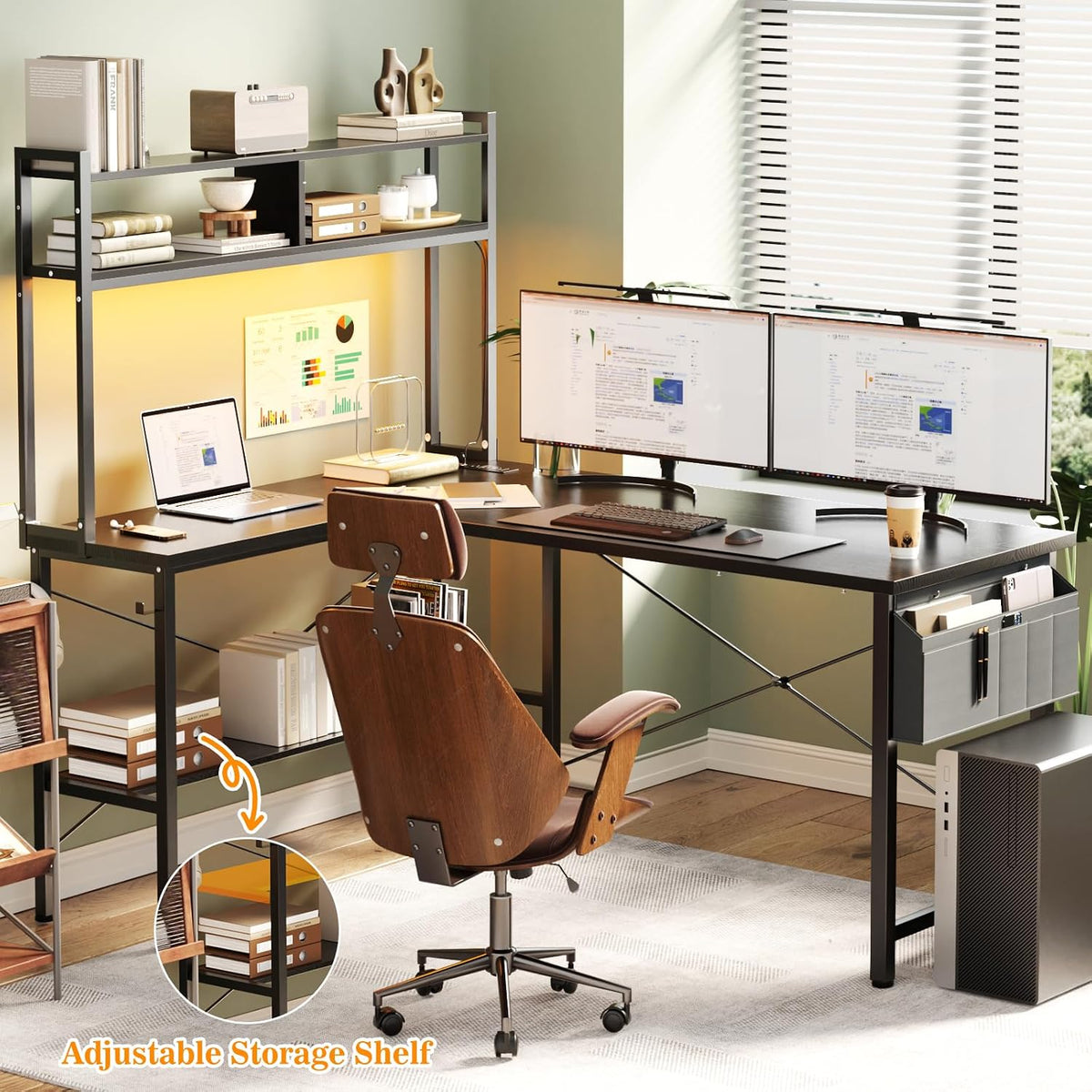 Aheaplus 59" L Shaped Desk Gaming Desk with LED Light & Power Outlet...