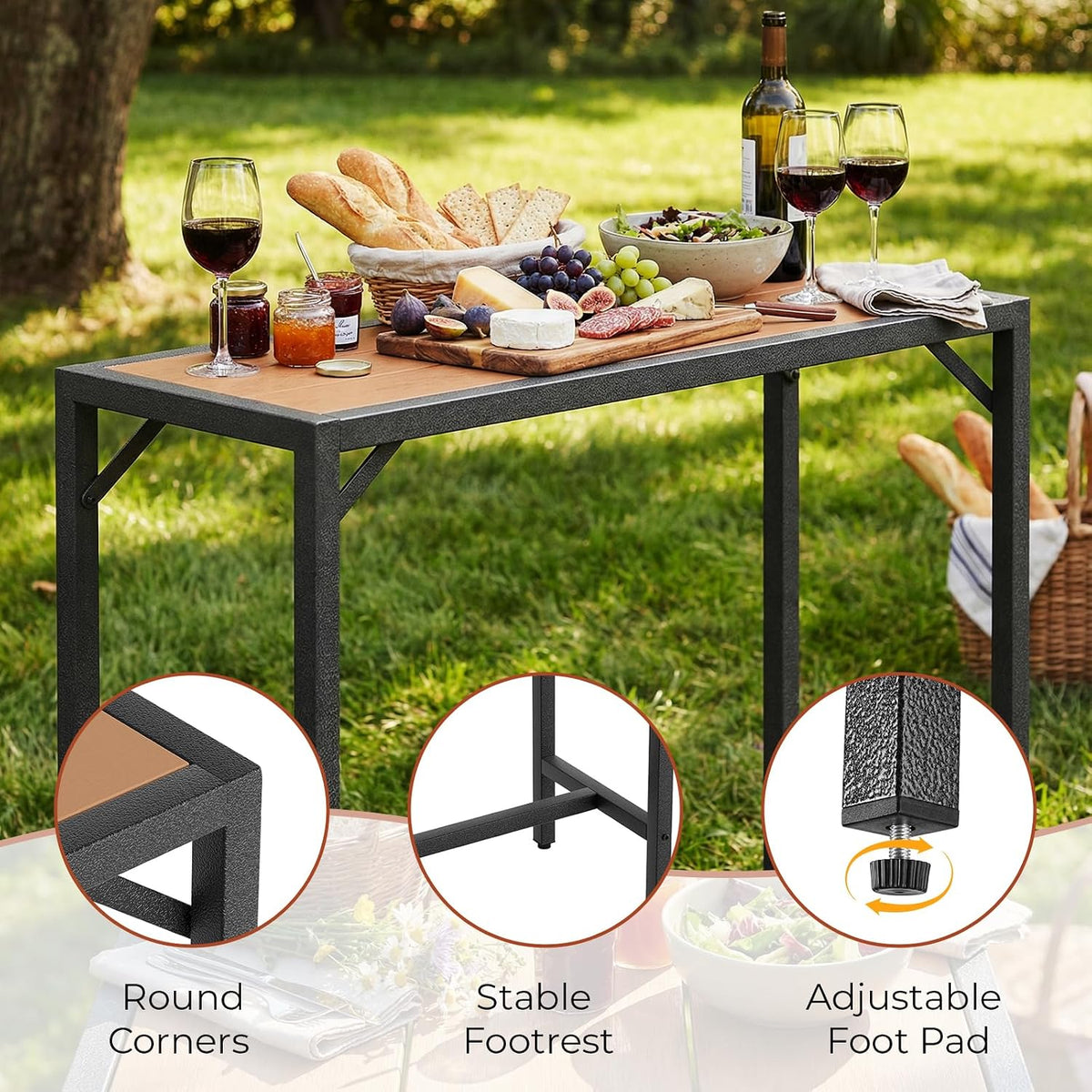 TLSUNNY 47" Patio Bar Table, Sturdy Outdoor Counter Height Table, Teak