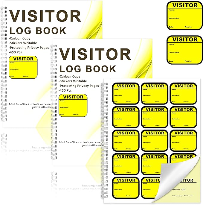 2 Pack Visitor Badges with Carbon Copy Visitor Stickers Letter Size Visitor Log by Unknown