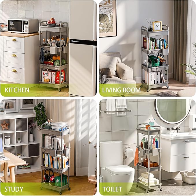 Sorgion 4 Tier Rolling Cart Organizer, Art Craft Diaper Bedside Snack Laundry - Image 6