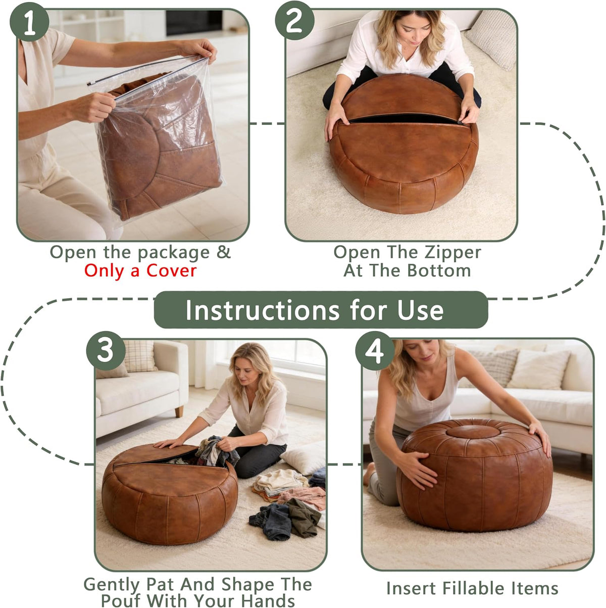 Thgonwid Unstuffed Moroccan Storage Pouf Foot Stool Ottoman Seat Handmade Fau...