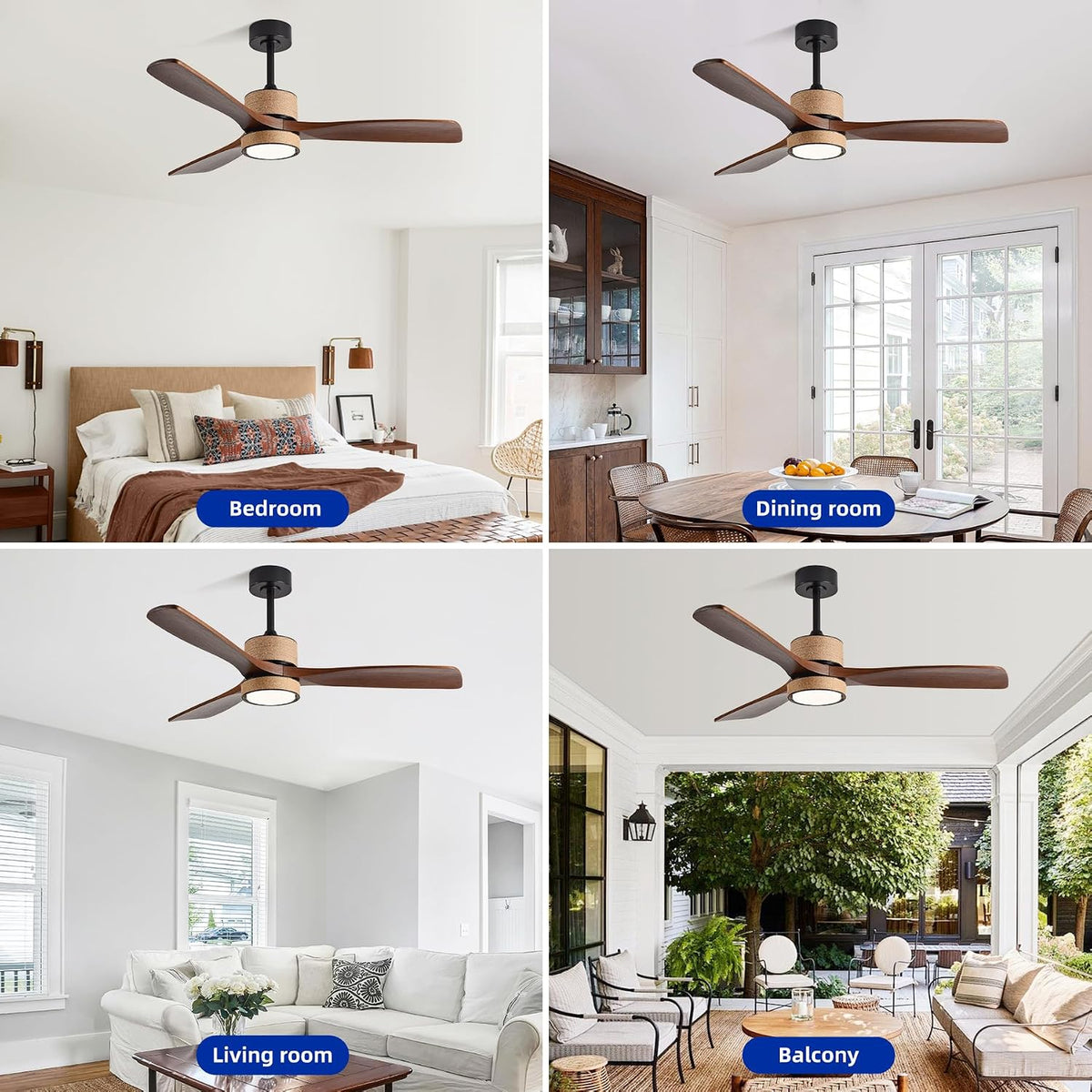 52 inch boho downrod ceiling fan with light, view 9