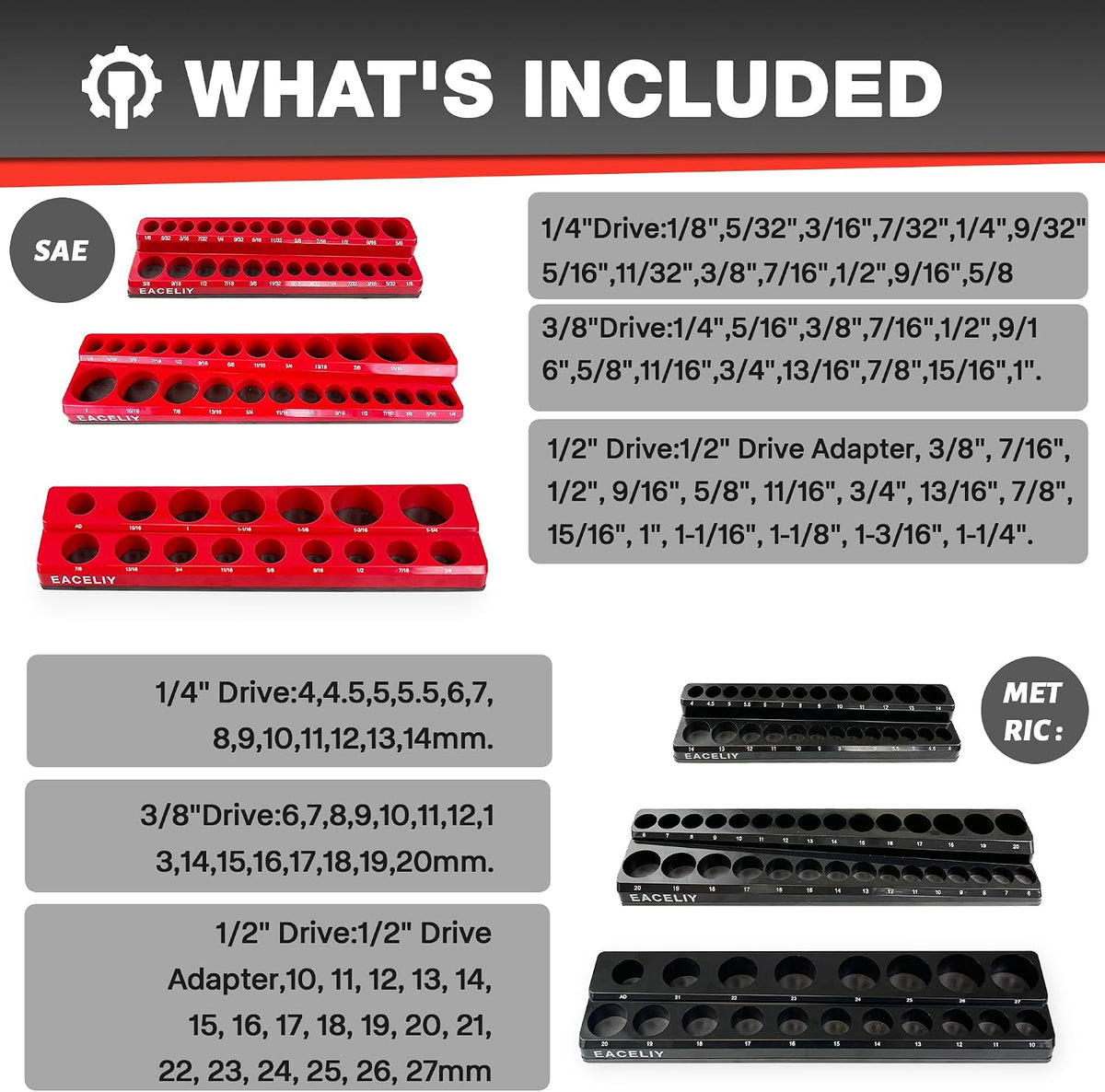 EACELIY Magnetic Socket Organizer Set, 1/2", 1/4" and 3/8" SAE...