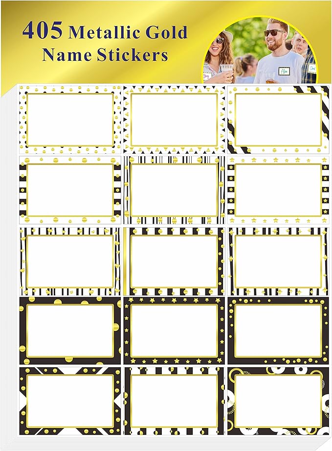 405 PCS Gold Metallic Name Tag, Blank Name Labels in 15 Designs by Stickyourhappymoment