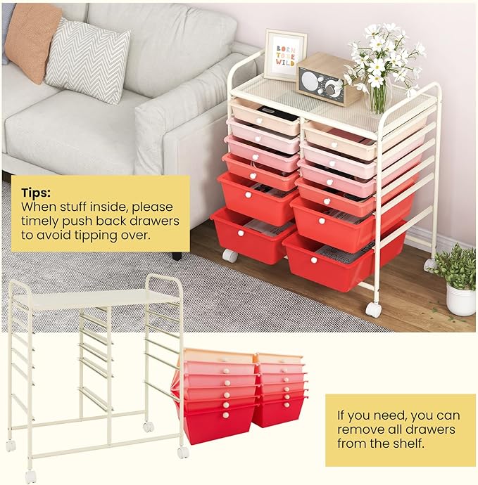 Giantex 12 Drawer Rolling Storage Cart Tools Scrapbook Paper Office School - Image 6