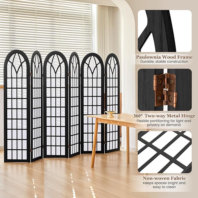 Asnefeli 6 Panel Japanese Room Divider, Shoji Style Partition Divider, Fully - Image 3