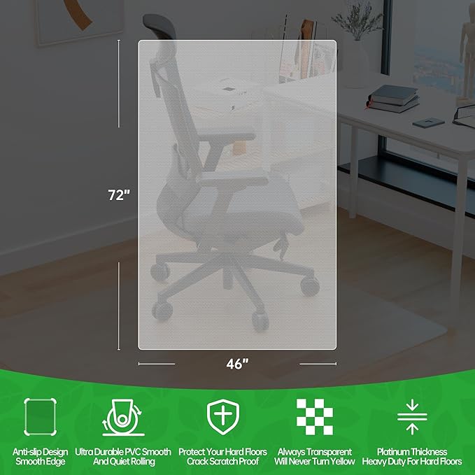 100pointONE Office Chair Mat for Hardwood Floors, Easy Glide Office Mats for - Image 7