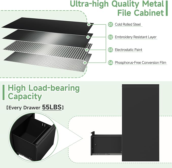 3-Drawer File Cabinet with Lock, Metal Vertical Filing Cabinets - Image 7