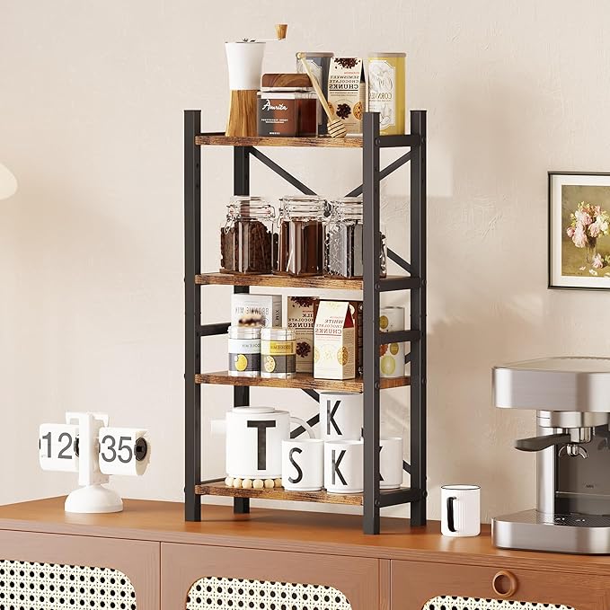 Desktop Bookshelf, 4-Tier Stackable Narrow Bookcase, Adjustable Industrial Desk - Image 7