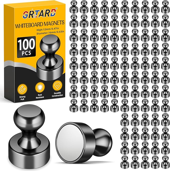 Grtard 100 Pack Magnetic Push Pins, Fridge Magnets by Grtard