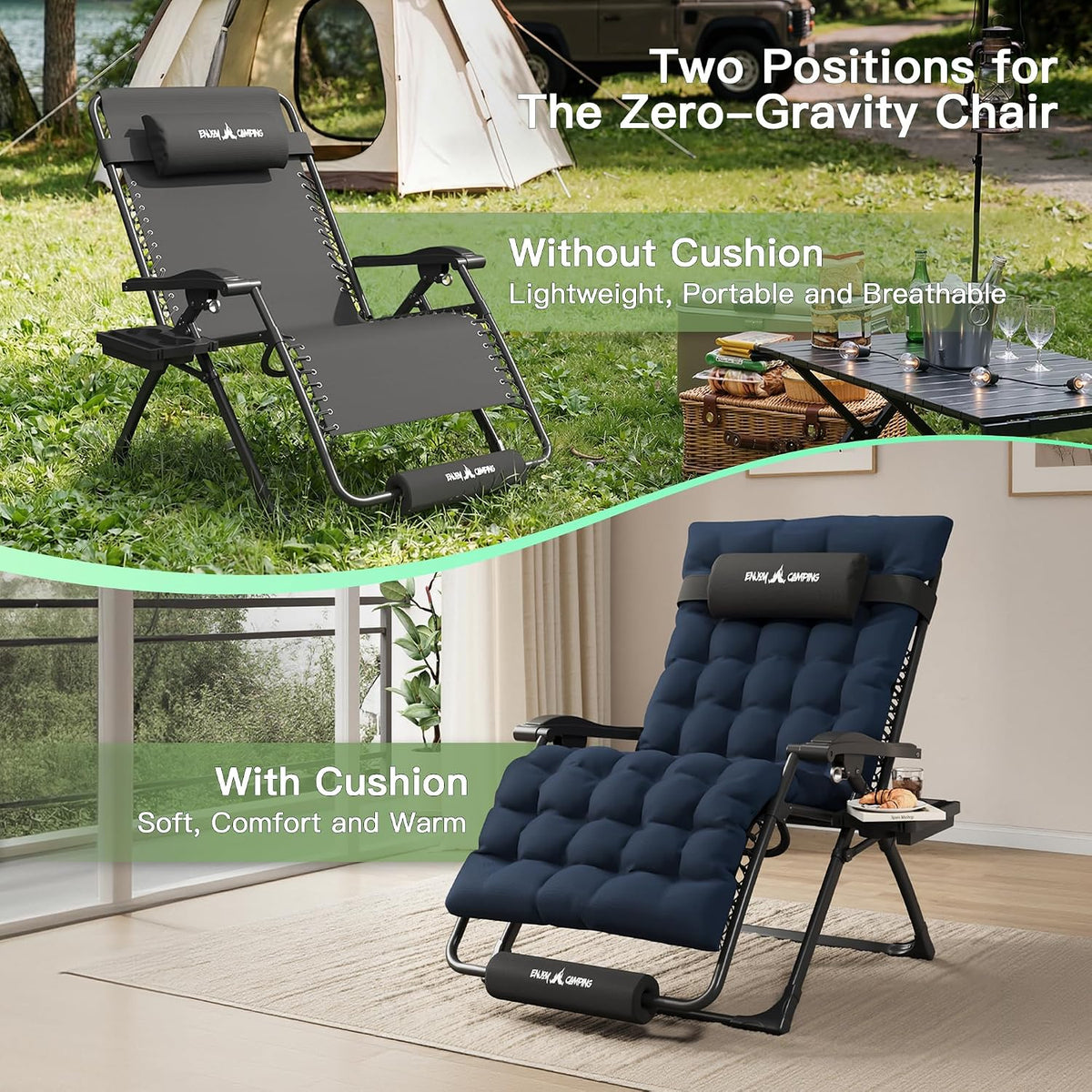 Oversized Zero Gravity Chair Folding Reclining Padded Patio Lounge Chairs
