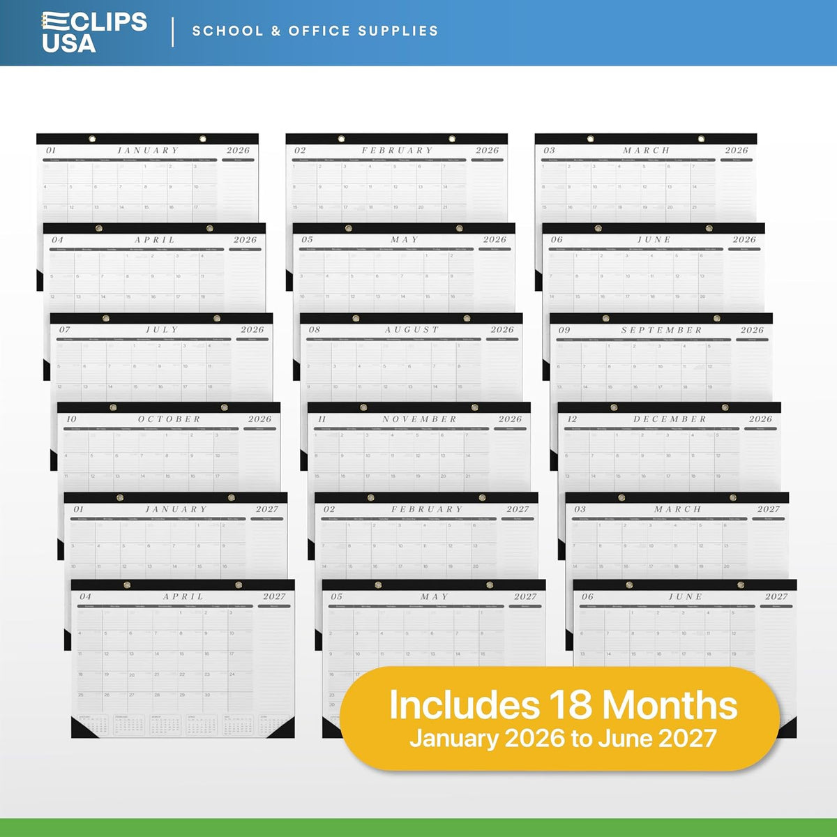 Desk Calendar 2026-2027 Large 22x17 Desk Calendar Jan 2026 - Jun 2027 Desk Bl...