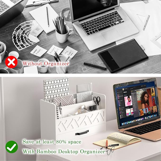 WISUCART Bamboo Mail Organizer Countertop Wood Desk Organizer Drawer Tabletop - Image 4