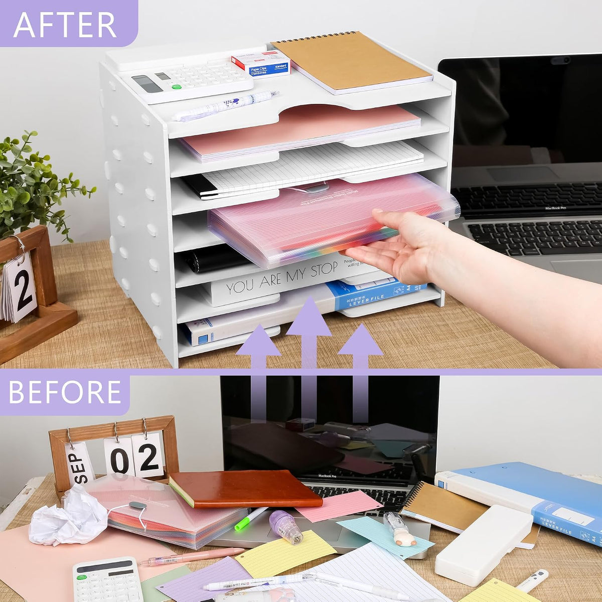 Paper Organizer Storage for Desk, 7 Tier Wide Construction File Organizer Pap...