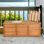 happygrill 46 gallon acacia wood deck box, outdoor, side view