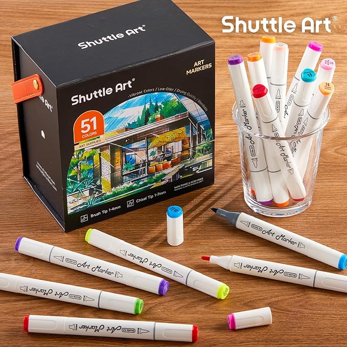 Shuttle Art Alcohol Markers Brush tip, Dual Tip Brush & Chisel Tip Art Marker - Image 7